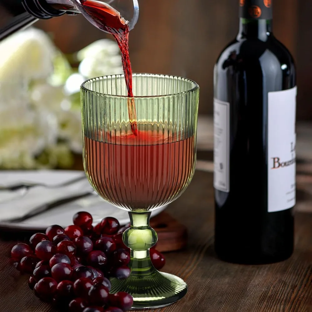 

24 Pcs Vintage Green Wine Glasses, 11oz Embossed Stemmed Glassware for Wedding Party Bar