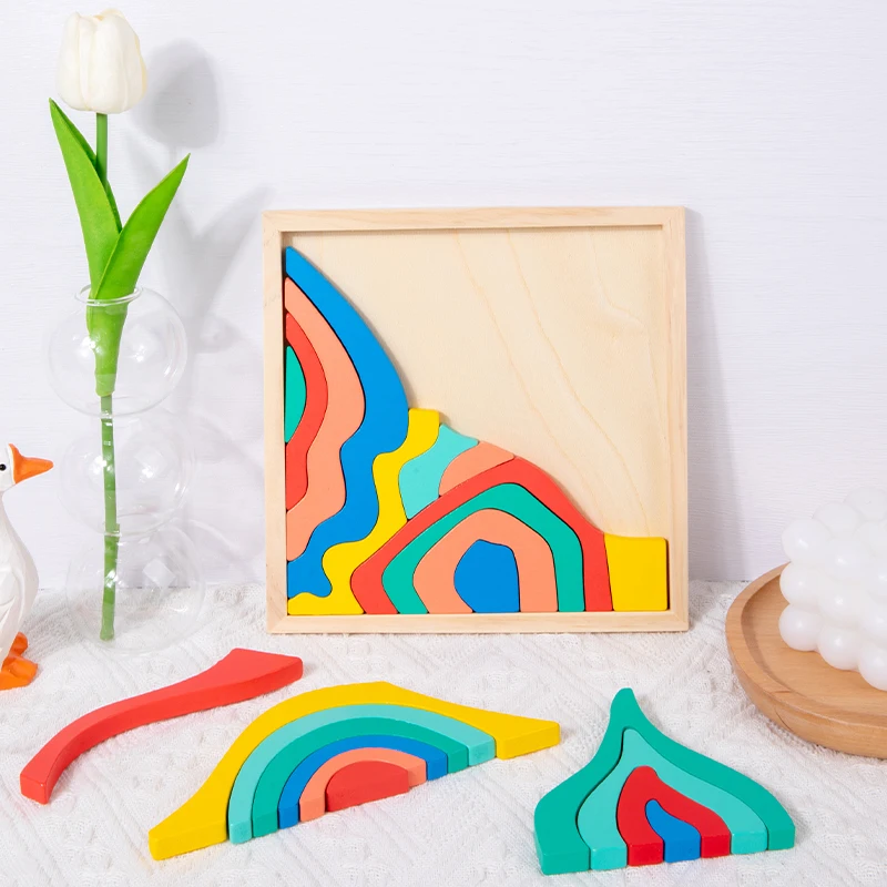3D kreative Regenbogen-Elementarbausteine, Puzzle-Stapelspielzeug, Holzspielzeug für Kinder, Weihnachtsgeschenke/Ornamente