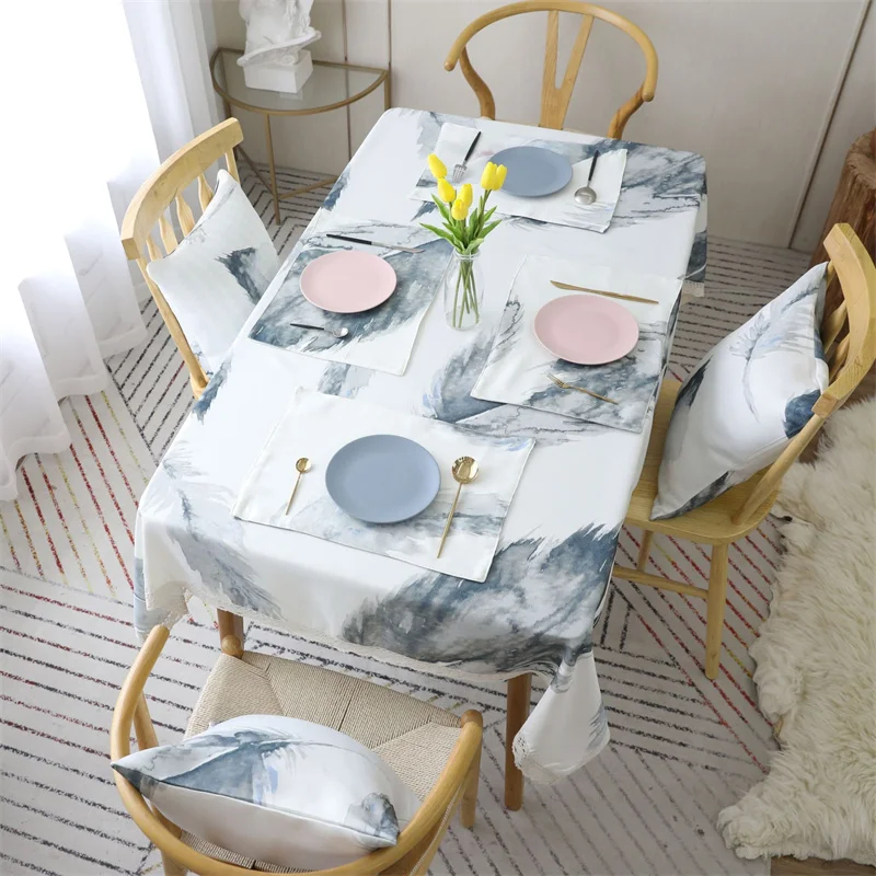 

Home Tablecloth Gray Large Feather Print Nordic Thickened Rectangular Wind Coffee Table Cover Cloth Dining Tablecloth Decoration