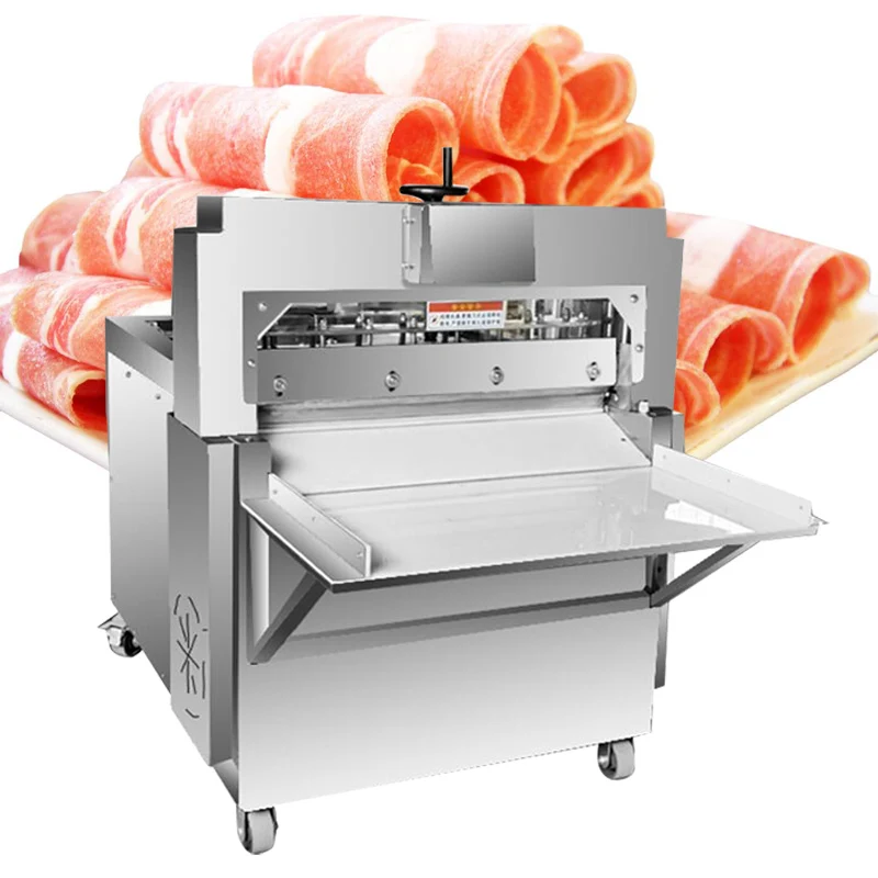 Frozen Meat Slicer Numerical Control Mutton Roll Slicer Machine 0-50mm Thickness Adjustable Electric Fat Beef Meat Roll Cutter