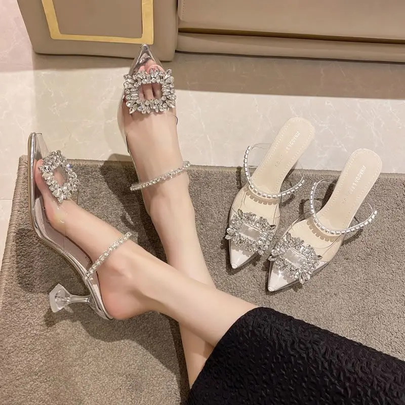 Sexy spitze Zehen Pumps transparente Slip-On High Heels Sandalen Frauen neue Sommer mode High Heel Frauen Luxus Party Pumps