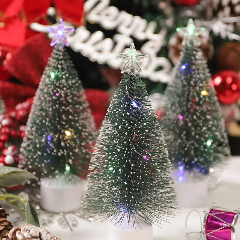 1Pcs Luminous Mini Christmas Trees Beautiful Small Artificial Xmas Trees Desk Decorations Christmas Home Room Decorations