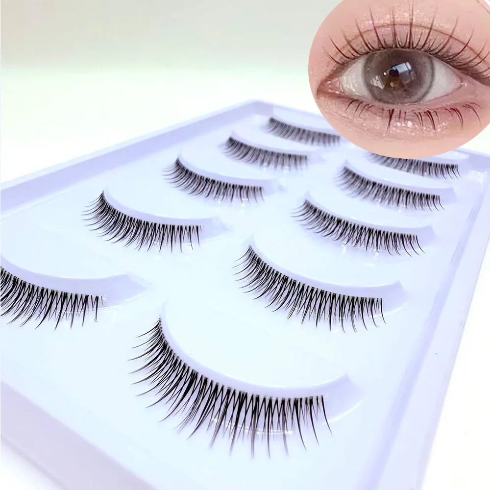 LONZUNIN Bestseller 5 Paar Streifen-Wimpern Transparenter Stiel Weiche Künstliche Wimpern