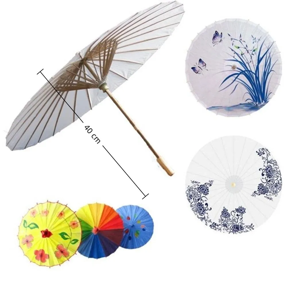 Traditional DIY Handmade Paper Umbrella Colorful Kids Painting Paper Umbrella Blank Paper Umbrella Dance Prop