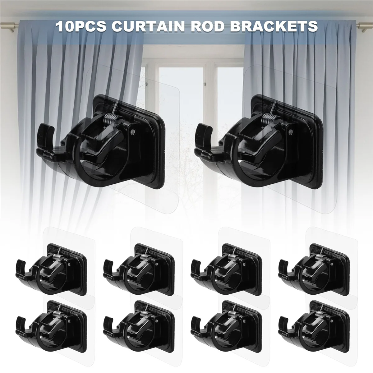 10PCS Self Adhesive Curtain Rod Holders No Drill Curtain Rods Brackets No Drilling Nail Free Adjustable Hooks -1