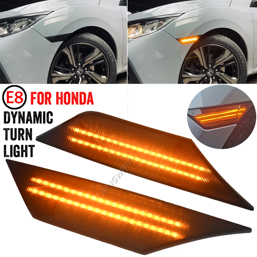 Dynamic Smoked LED Side Marker Lights for Honda Civic 10th Gen 2016 2017 2018 2019 2020 2021 Canbus Turn Signal Lamps