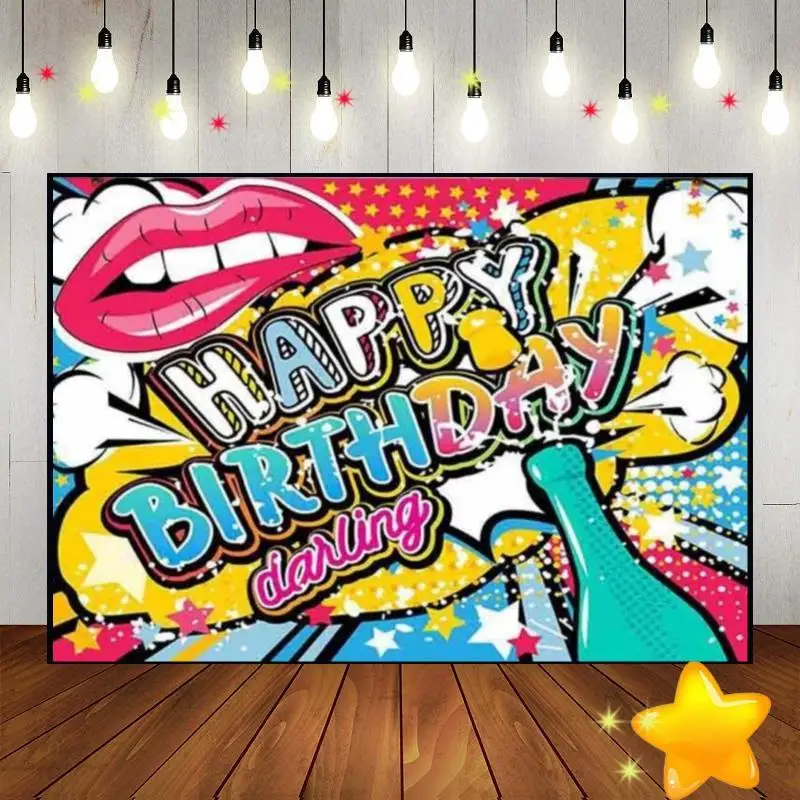 Happy Birthday Cartoon Background Decoration Party Photo Baby Shower Banner Photography Backdrops Musician Custom Backdrop Vinyl