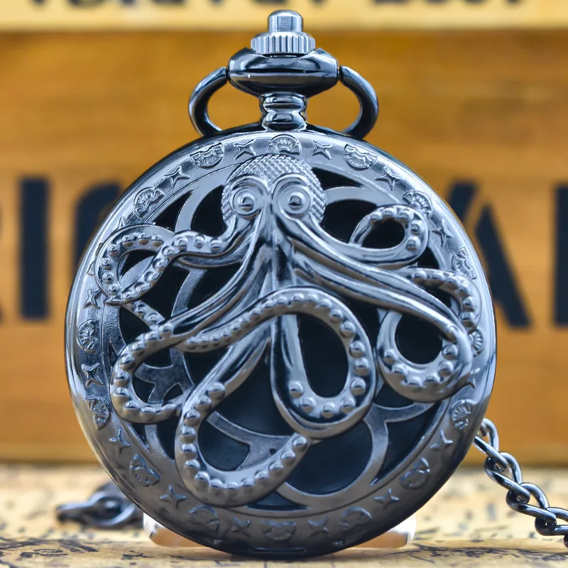 Vintage Octopus Pocket Watch Box 7 Pieces Mini Metal Polyhedron Dice Pendant Necklace Party Board Game Accessories Kids Gifts