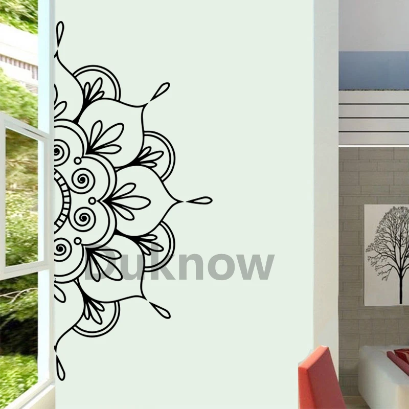 Half Mandala Vinyl Sticker Car Window Door Decor, Mandala Meditation Yoga Studio Wall Decoration Mural Decals Boho Style Sticker view 2