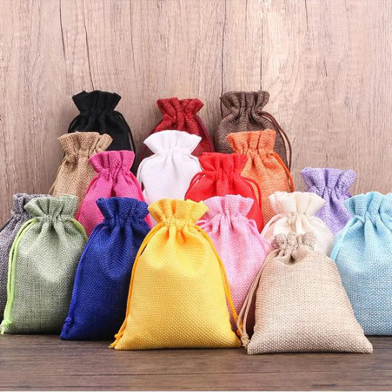 50pcs 10*14cm / 4*5.5 inches Linen Drawstring Pouches Storage Bag Party Children Gift Packing Bags Personalize Custom Logo Pouch