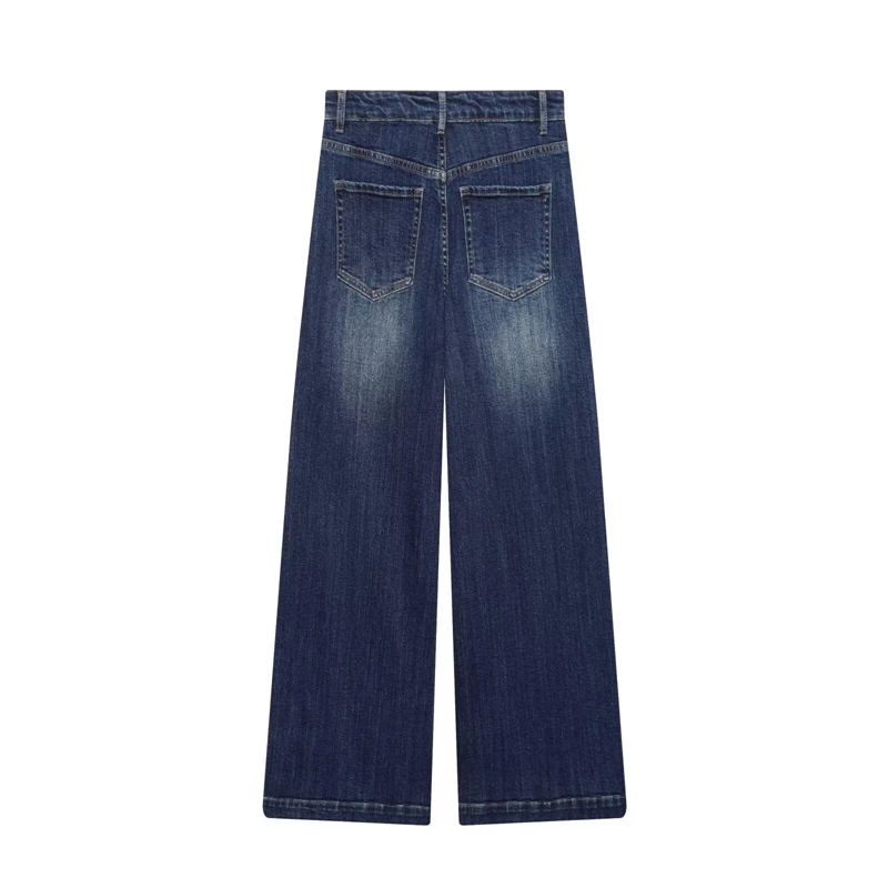 KEYANKETIAN 2026 New Fashion Blue Wide Leg Jeans Ladies High Waist Flap Pockets Loose Denim Trousers Daily Wear Long Trousers