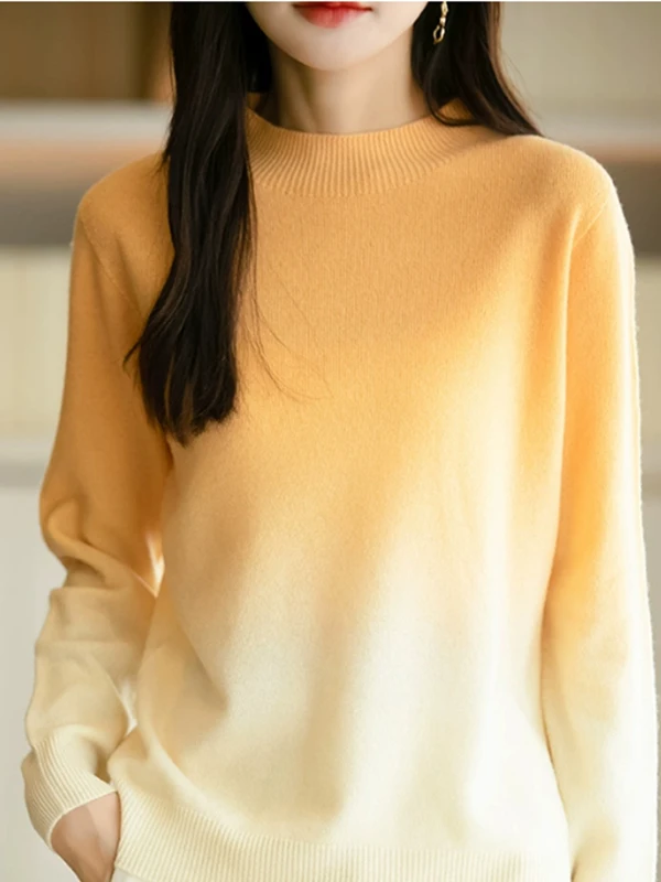 ニットウールカシミアハーフハイカラーセーターノースリーブベースレイヤーシャツレディーススリムフィットファッション通勤スタイル長袖