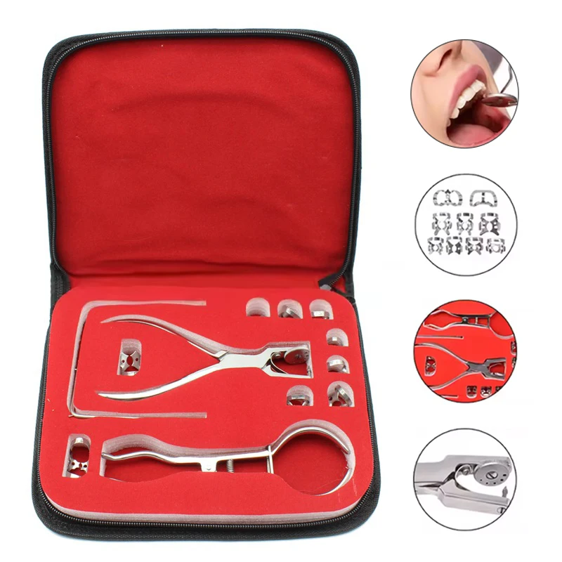 

12pcs/Set Dental Rubber Dam Set Dental Dam Hole Puncher Pliers Clamps Frame Holder Orthodontic Tools Dam Clips Dam Perforator Ru