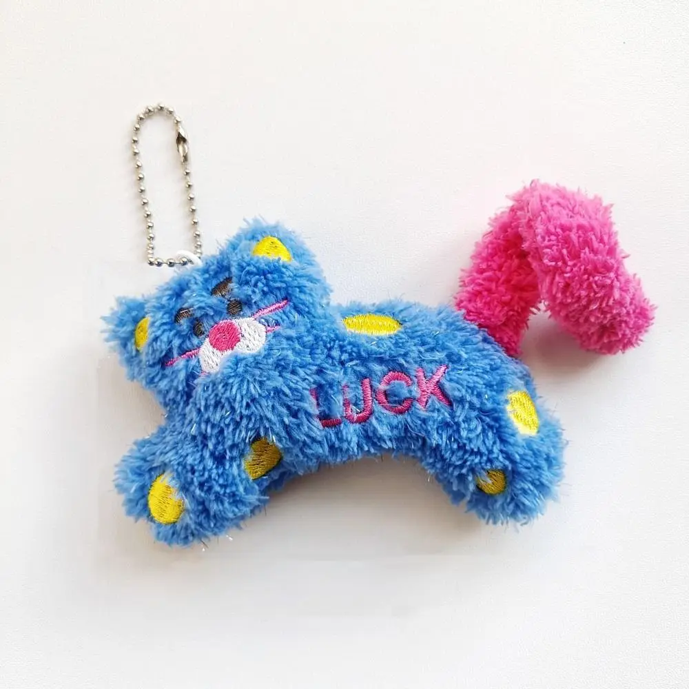 LLavero de gato de lunares de Animal de peluche encantador, muñeco de peluche de Anime, llavero de felpa de gato, decoración suave, colgante de bolsa, accesorio colgante