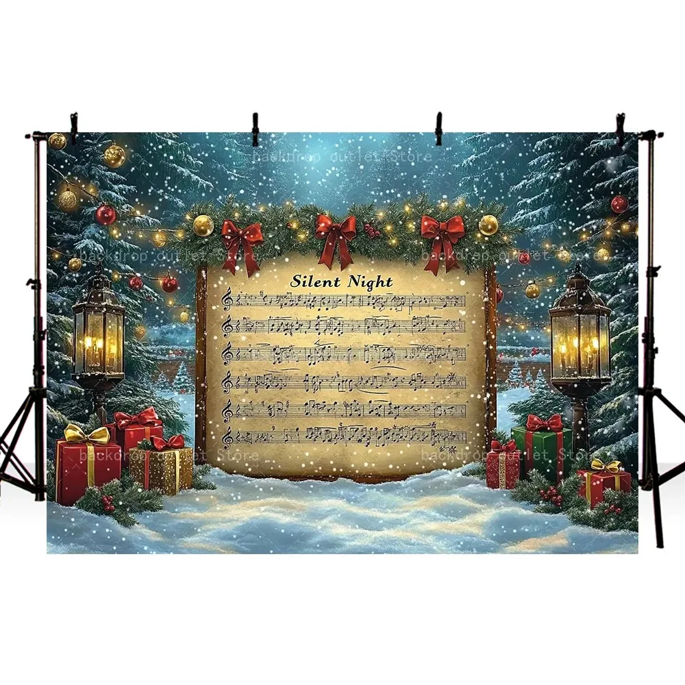 الشتاء حفلة عيد الميلاد ديكور خلفية البيانو النتيجة ندفة الثلج هدايا الاطفال الأسرة صورة التصوير خلفية استوديو الصور