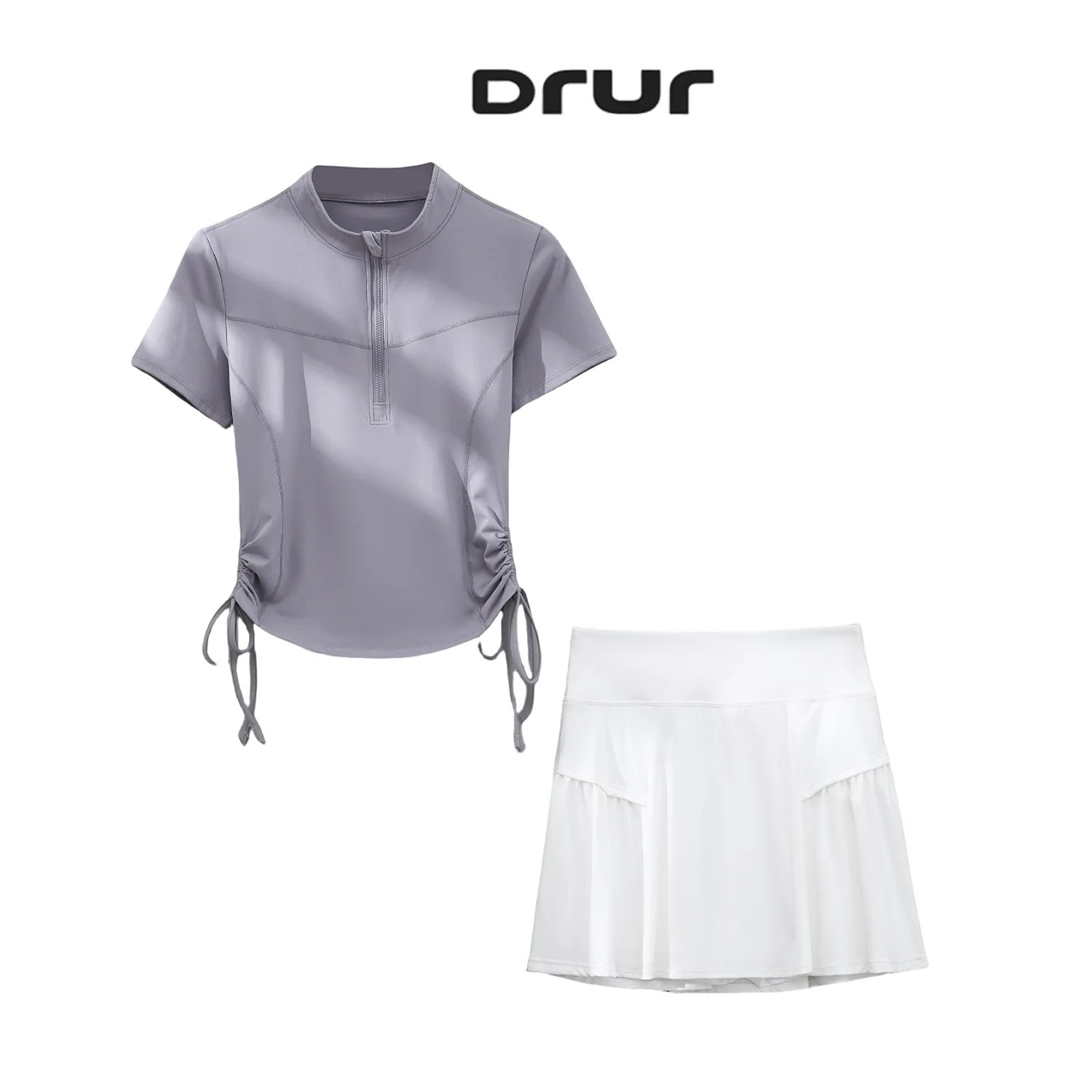 

DRUR Women Summer Tennis Skirt Set Light Zipper Slim Fit Sports Top Pleated Skort Golf Wear 2 Piece Outfit Sporty Activewear New