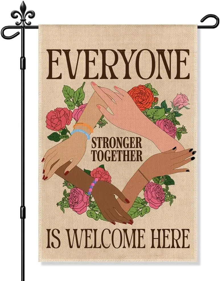 Everyone Is Welcome Here Garden Flag, Funny Protest And Resist Yard Flags for Outside, Inclusion and Equality Yard Sign, Hum hhz