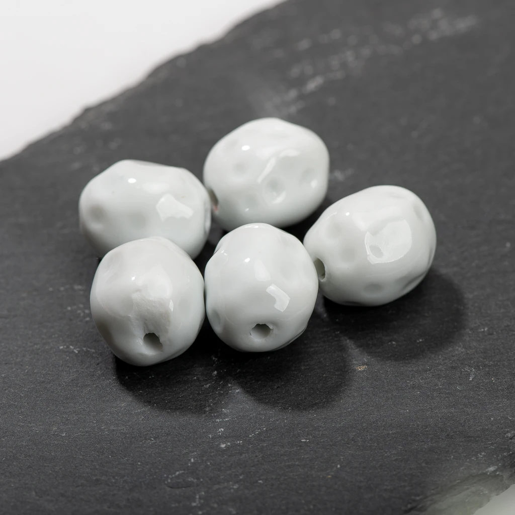 23mm Handmade Ceramic Beads with Dimpled Design Irregular White For Designer Jewelry Creative DIY Material Sold TCZ195A