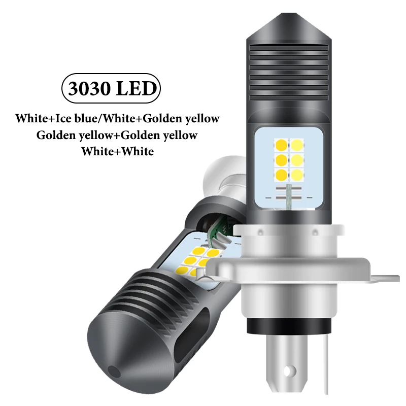 

1pcs Motorcycle Headlight LED H4 High/Low Beam Bulb BA20D P15D LED Super Bright 3030 12SMD Dual Color Scooter Moto Fog Lights