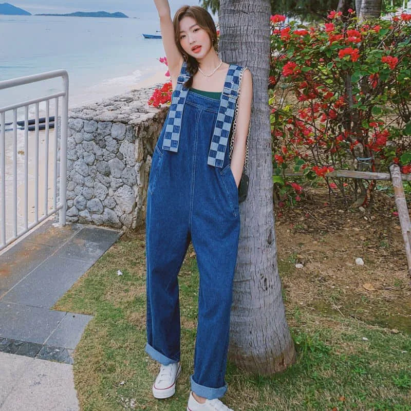 

Denim Jumpsuits for Women Harajuku Overalls Sleeveless Straight Pants One Piece Outfits Women Rompers Casual Vintage Playsuits