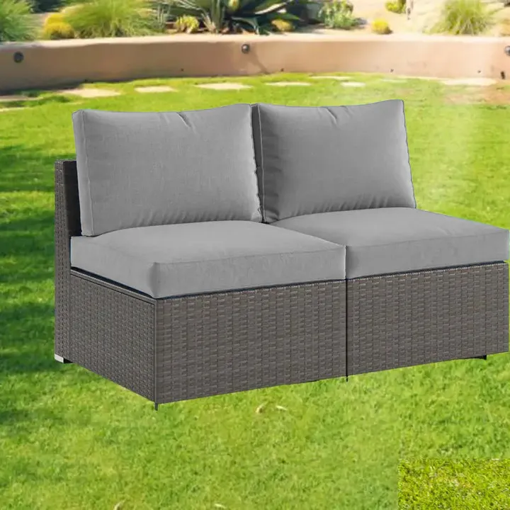 2Piece Outdoor Sectional Sofa Patio Furniture Set,  PE Rattan Grey Wicker Patio Conversation Set with Washable Cushion