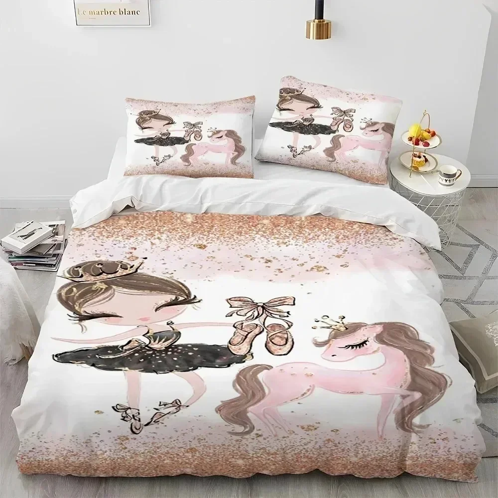 3D Print Cartoon Cute Ballet Girl Ballerina Comfortable Duvet Quilt Cover Pillowcase Bedding Set Bedroom Decoration Home Textile