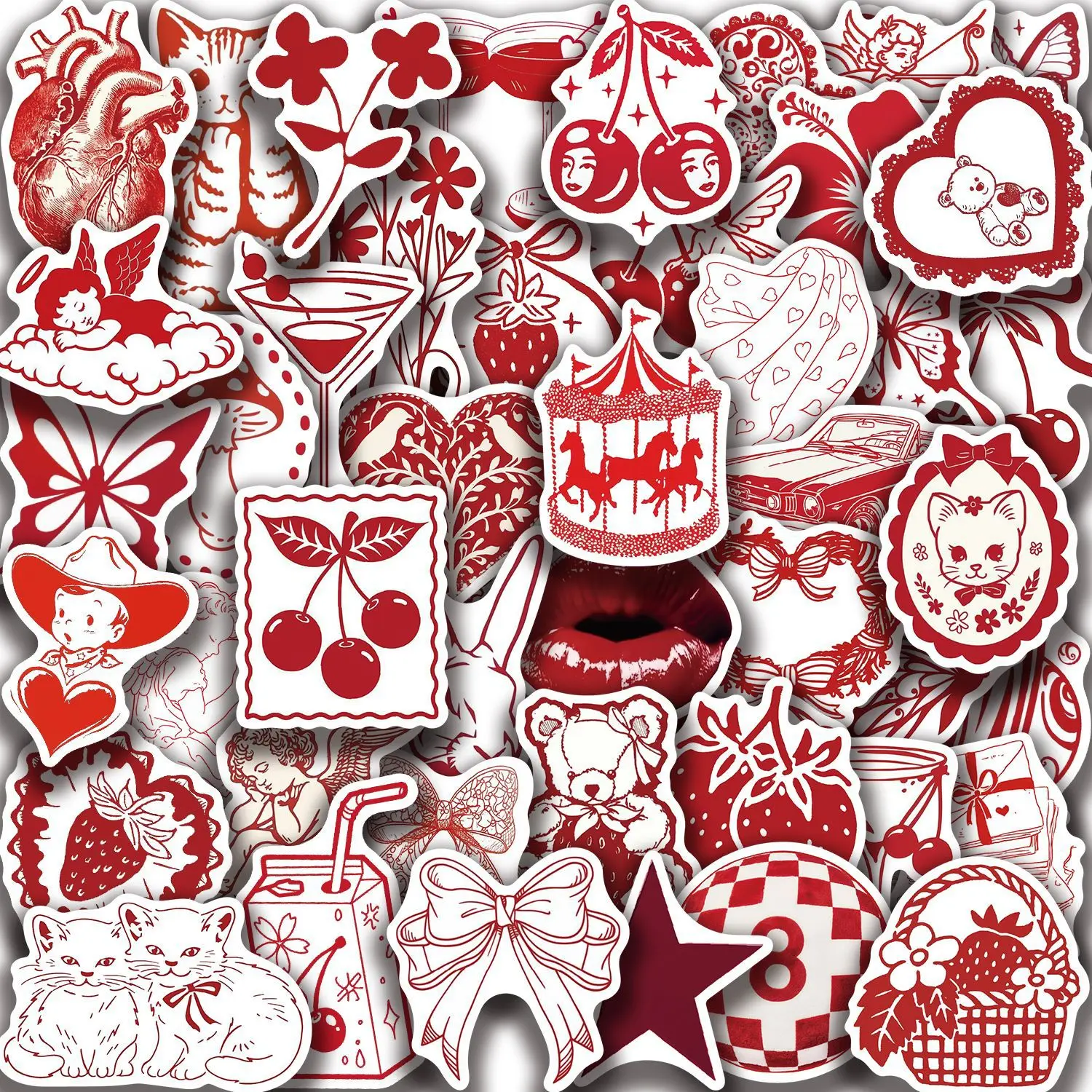 10/30/50pcs Red Valentine's Day Sketches graffiti Stickers For Suitcase Skateboard Laptop Luggage Phone Car Styling Decal