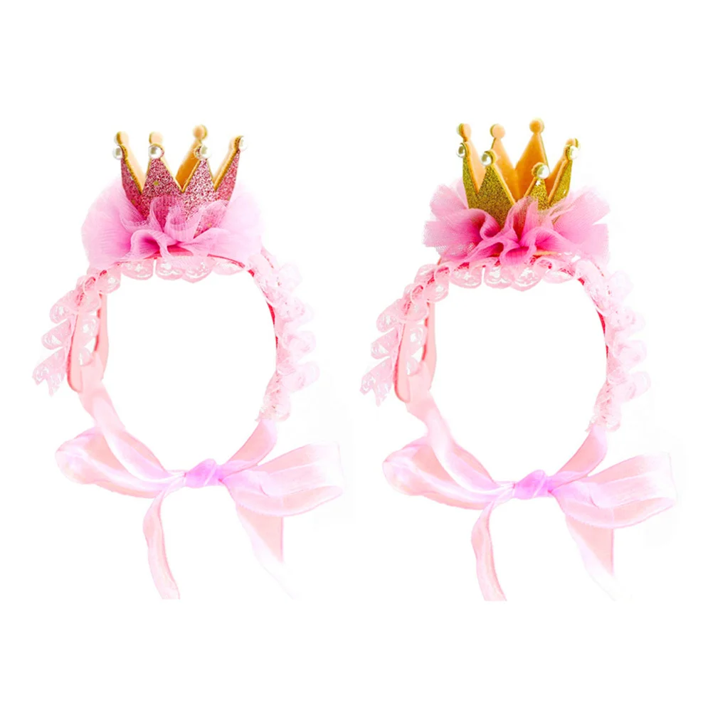 

2pcs Pet Adorable Headband Lace Hair Festival Headpiece Costume Accessories for Cat Dog (1pcs Pink Crown, 1pcs Golden Crown)