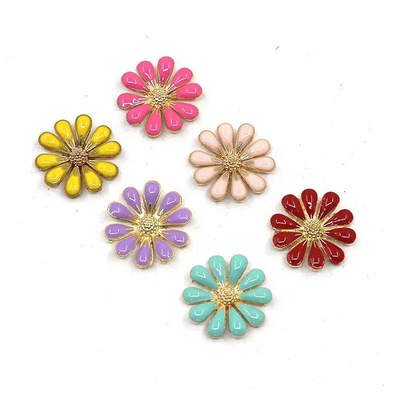 18MM Gold Alloy Dropped Oil Flower Pendant Clothing Accessories Wedding Party Invitation Decoration DIY Handicrafts