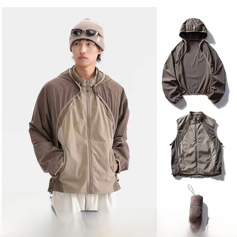 

Легкий жилет «два в одном» с ощущением кожи, жилет для езды на велосипеде и пешего туризма, свободный крой, летняя длинная молния све