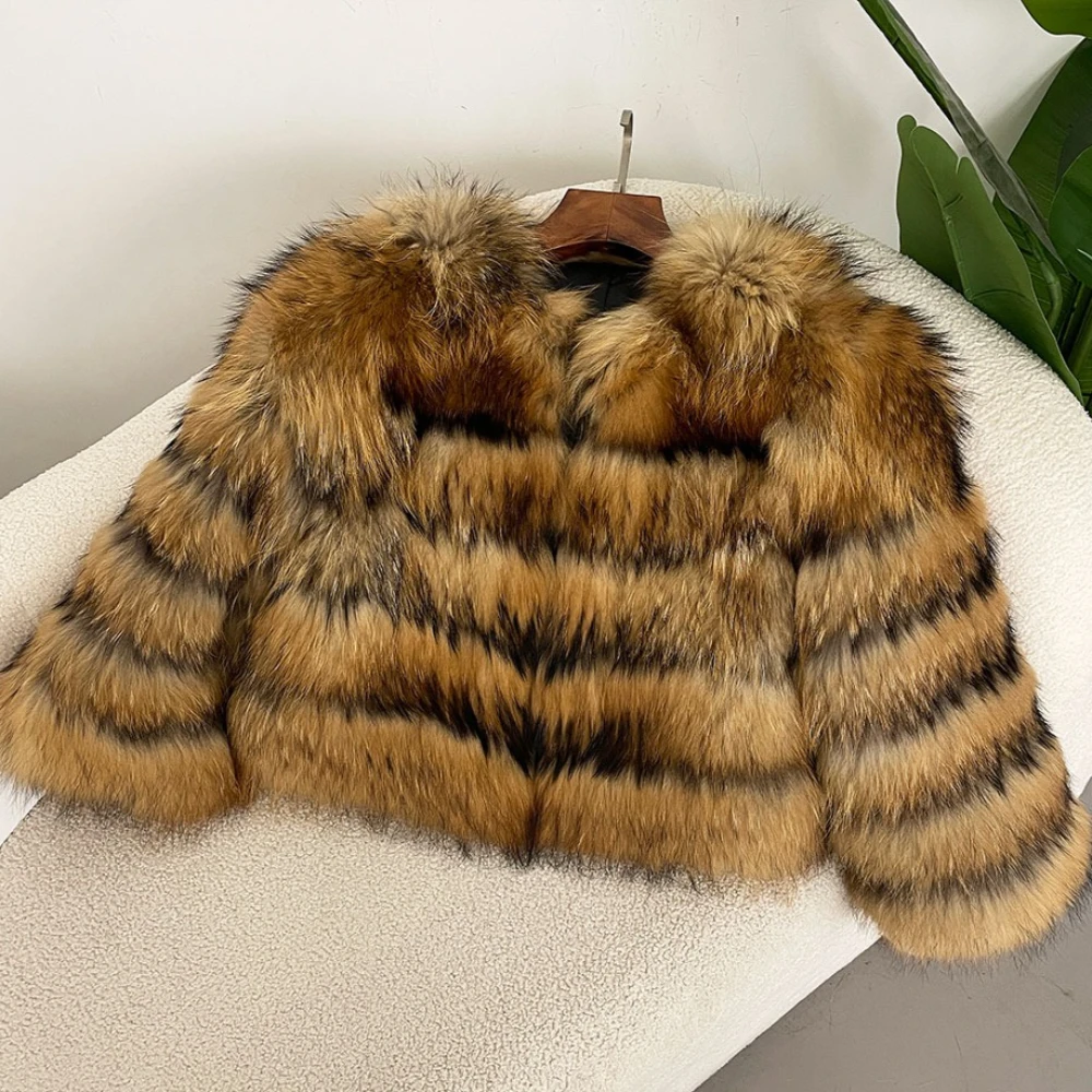 

Новая роскошная женская зимняя куртка из натурального меха енота и лисы, теплая, пушистая, для женщин