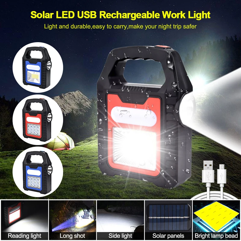 3 in 1 Solar USB Charging Rechargeable COB LED Camping Lamp Lantern Light Waterproof Emergency Flashlight