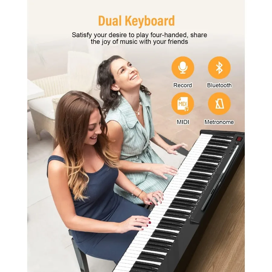Piano digital semi-pesado de 88 teclas com design em tamanho real para uso doméstico e em estúdio, teclado portátil com suporte duplo X inclui