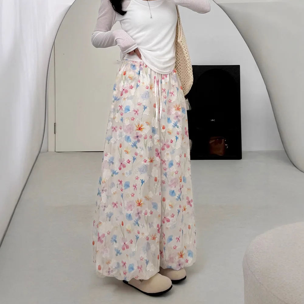 ワイドレッグパンツ ロング レディース 夏 超薄型 穴あき ソフト ブリッチ ポルカ カラーブロッキング シフォン エアリー マッチング カワイイ パンツ