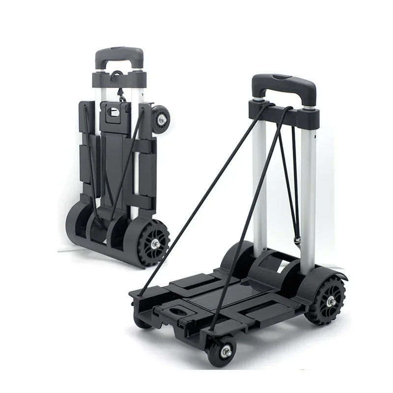 

Mini Folding Cart Portable Adjustable Handle Supermarket Cart Aluminium Luggage Carrier Transport Cart with Wheels Home Storage