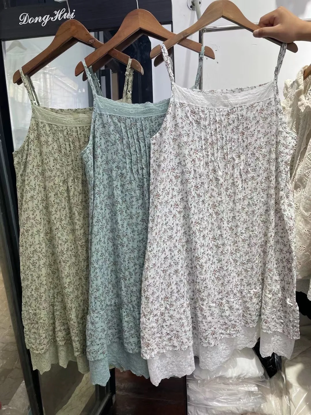 Summer Women\'s Floral Print Cotton Linen Blend Thin Strap Dress Pleated Accordion Gown Vest Style Casual Chic Lightweight Dress