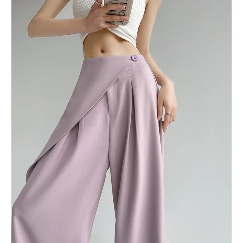 Design Sytle Two-piece Suit Wide Leg Pants Women Fashion High-waist Straight Trouser Female High Qualty Baggy Streetwear Pants