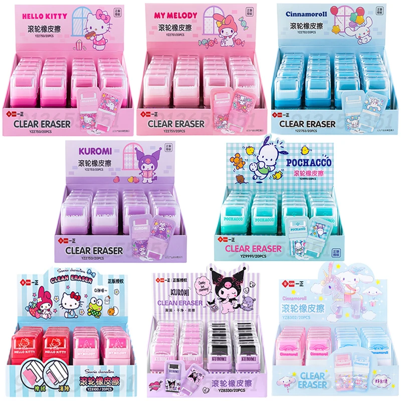 20pcs Sanrio Rubber Eraser Hello Kitty Kuromi Pachacco Cinnamoroll Student Office Stationery Erasers School Supplies Wholesale