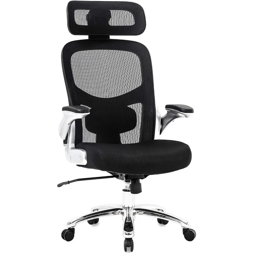 

Office Chair 500lbs Wide Seat Executive Desk Chair with Lumbar Support Flip UP Arms Headrest High Back Computer Chair