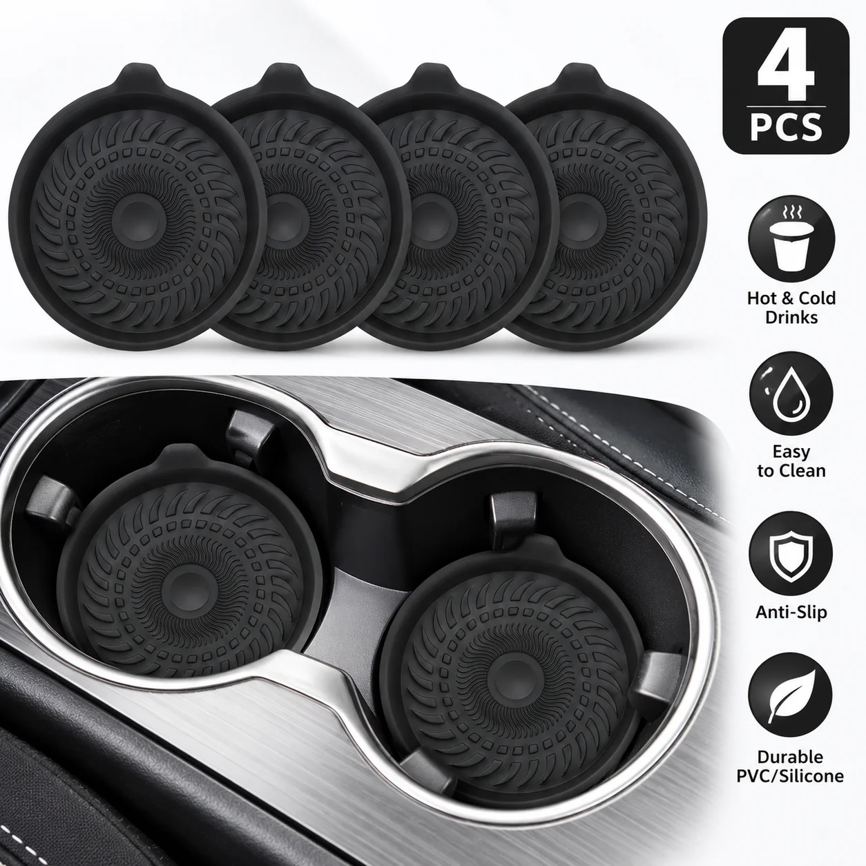 4PCS Car Cup Holder Liner Silicone Coaster Mat Non Slip Auto Drink Holder Pad Easy Clean Interior Accessories for Cars