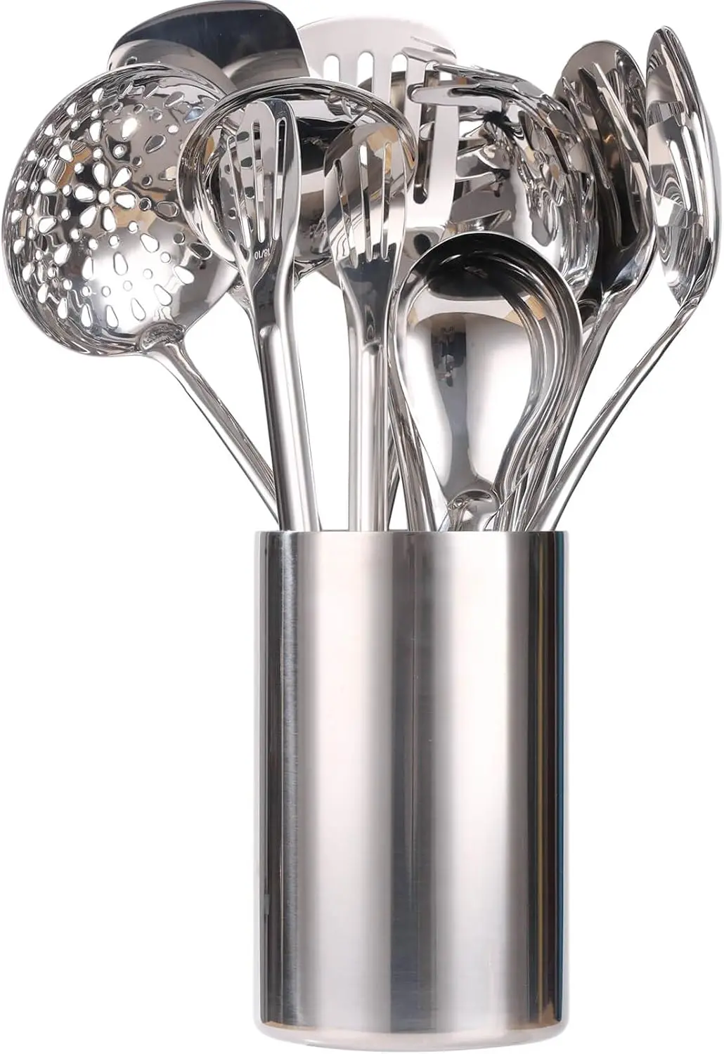 

18/10 Stainless Steel Kitchen Utensils Set with Holder - 12-Piece Cooking Tools for Countertop Storage