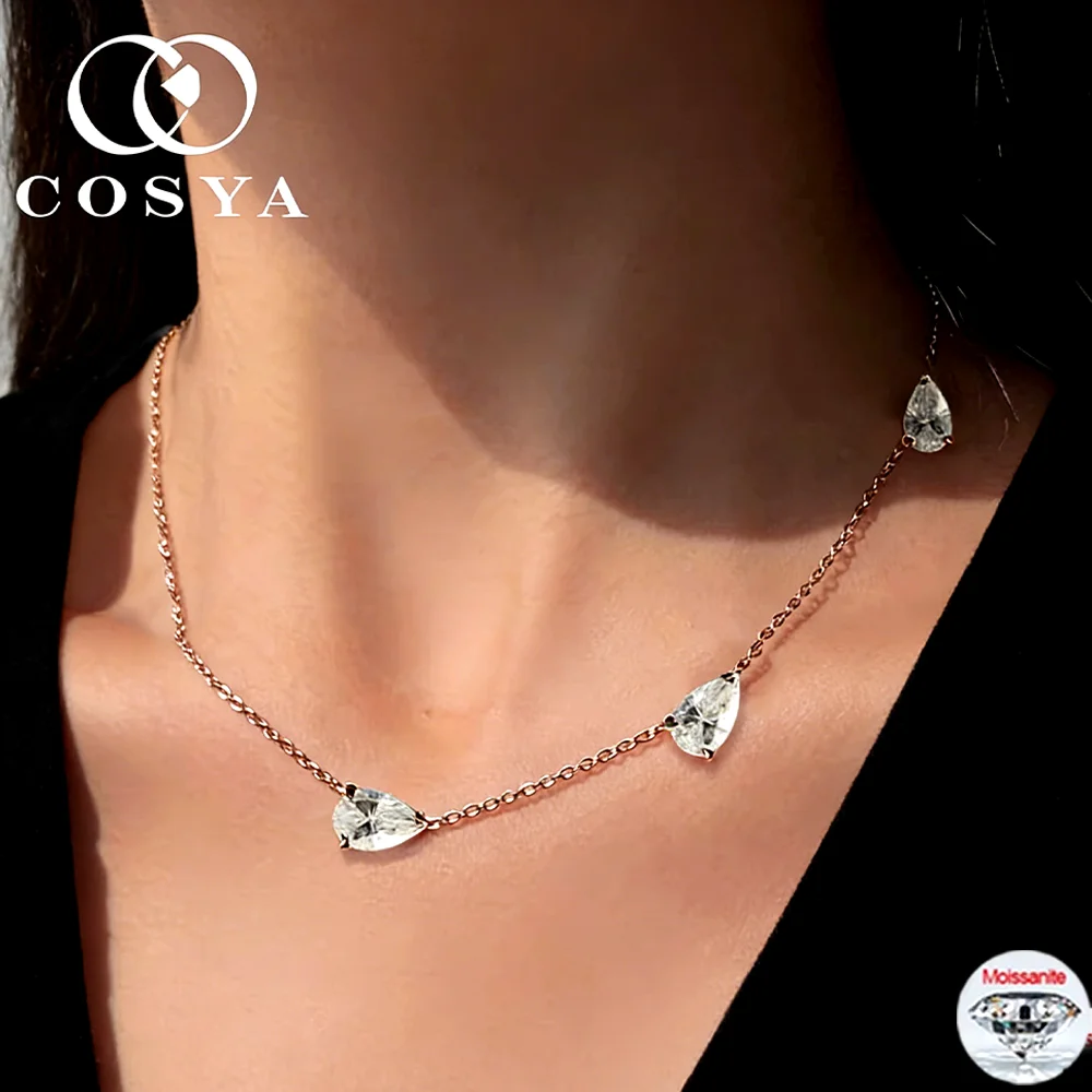 

COSYA 9CT капля воды муассанит ожерелье для женщин покрытие 18-каратного розового золота S925 серебро градиент груша лабораторный бриллиант сверкающие ювелирные изделия