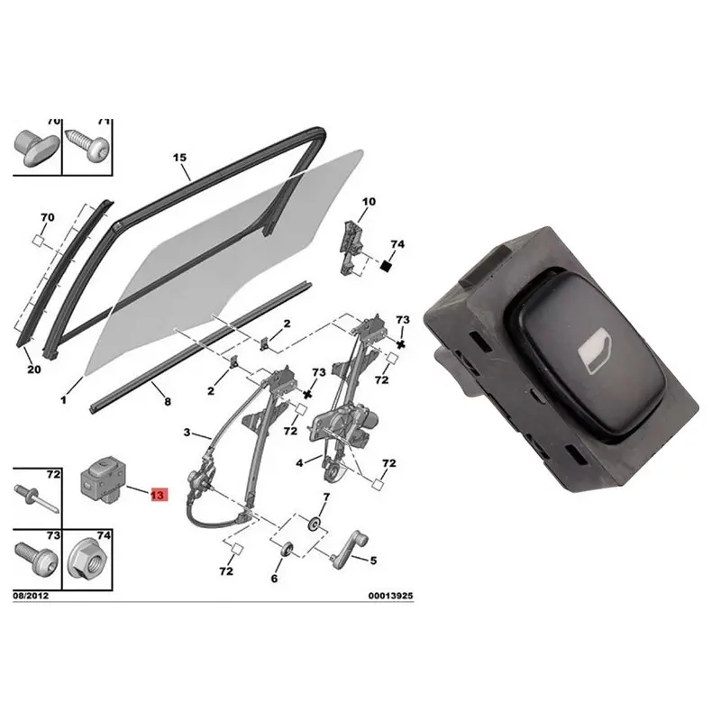 Window Control Switch For Peugeot 307 SW CC 307SW 407- 6554E8 Glass Regulator Lifter Rear Passenger Button 96360166XT