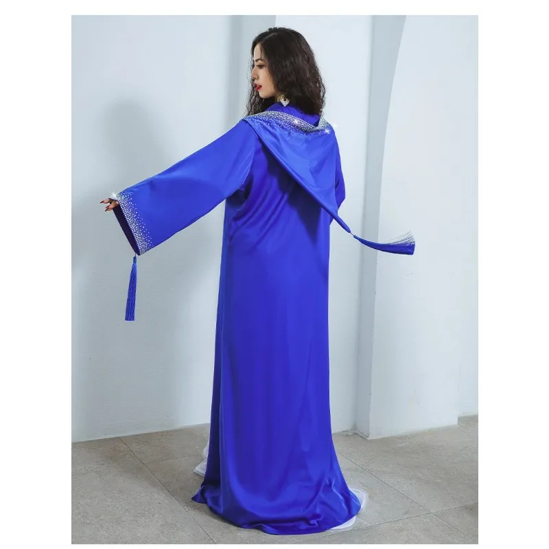 Customized New Belly Dance Costume Performance Waiting Dress Competition Preparation Windproof Warm Coat Waiting Cloak Robe Blue