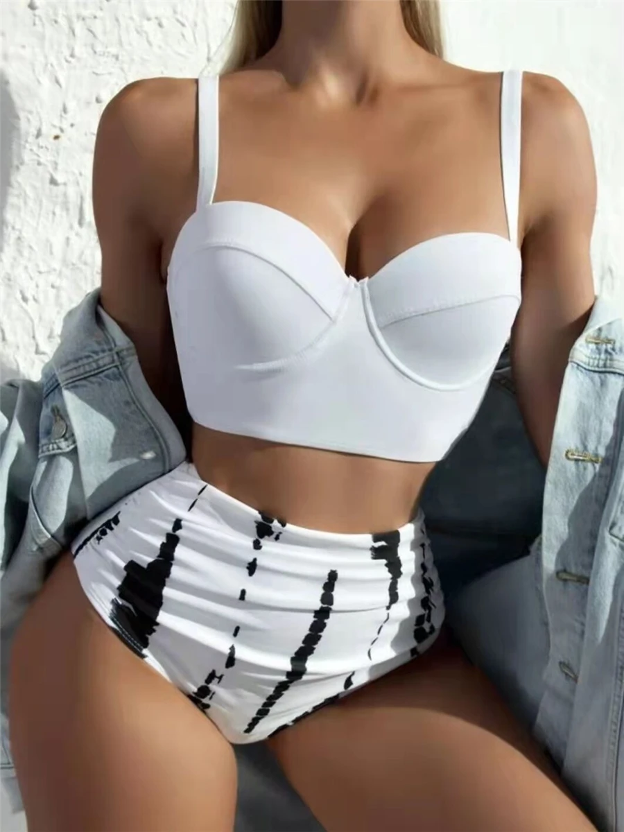 2026 Push Up Swimsuit Women High Waist Bikini Set Butterfly Print Swimwear Female Padded Bathing Suit Swimming Beachwear Summer