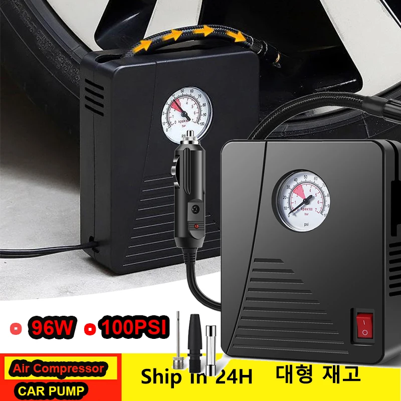 12V 96W Car Injector 100PSI Mini Electric Air Pump Mini Tire Inflator 35L/Min Portable Compressor For Motorcycles Bicycle Ball