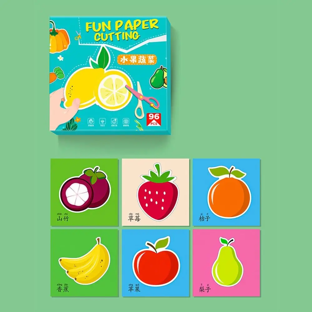 Multicolor Cut Paper Craft 96PCS/Set Cartoon Design Learn Scissor Skills Coloring Craft Handmade Paper