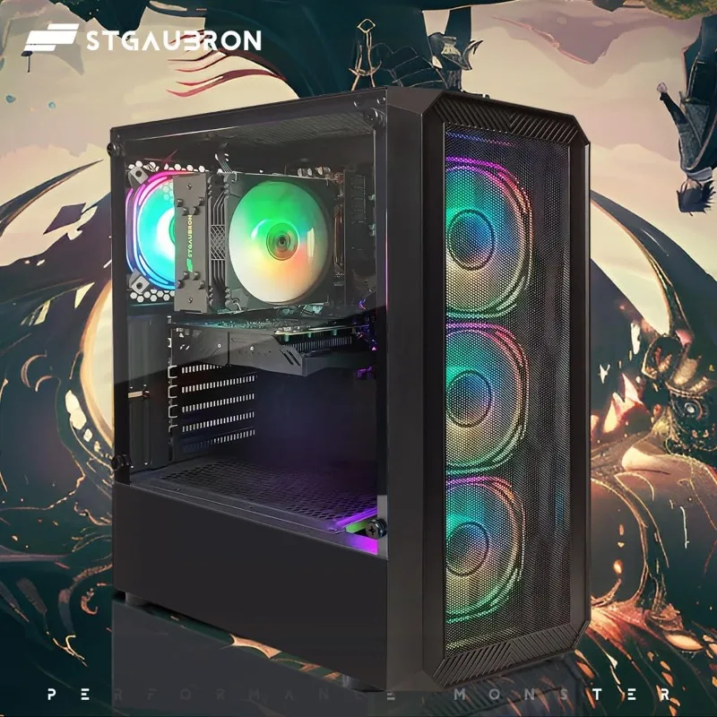 سطح المكتب للكمبيوتر الشخصي للألعاب STGAubron، الجيل الثالث عشر Core i5-13400F حتى 4.6G، GeForce RTX 3050 6G، 16G DDR4، 512G SSD، RGB Fan