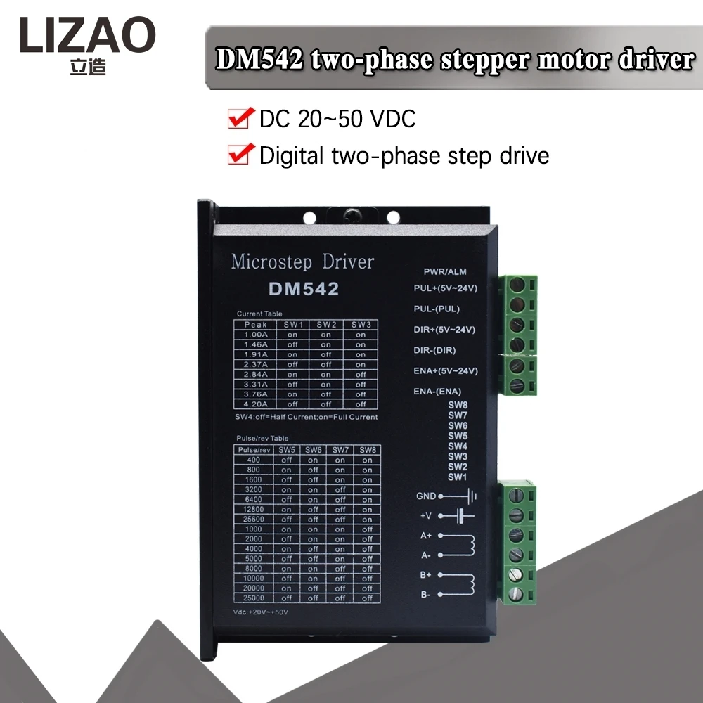 DM542 Digital 2-Phase Stepper Motor Driver, DC20-50V Controller for Nema17/Nema23/57/86 Series Motors