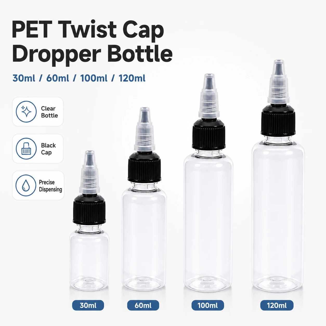 5-20Pcs 30-120ml Plastic Twist Cap Dropper Bottle, Empty Liquid Squeezable Bottles with Precision Dropper for Oils & Liquids